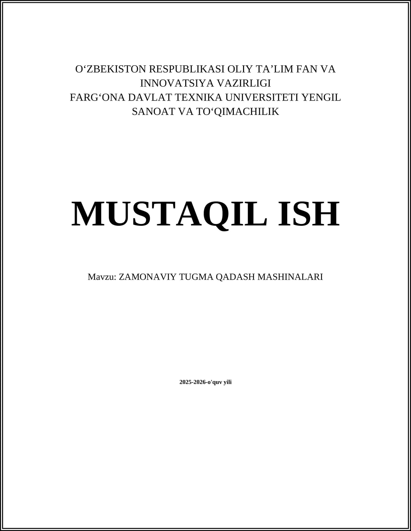 ZAMONAVIY TUGMA QADASH MASHINALARI