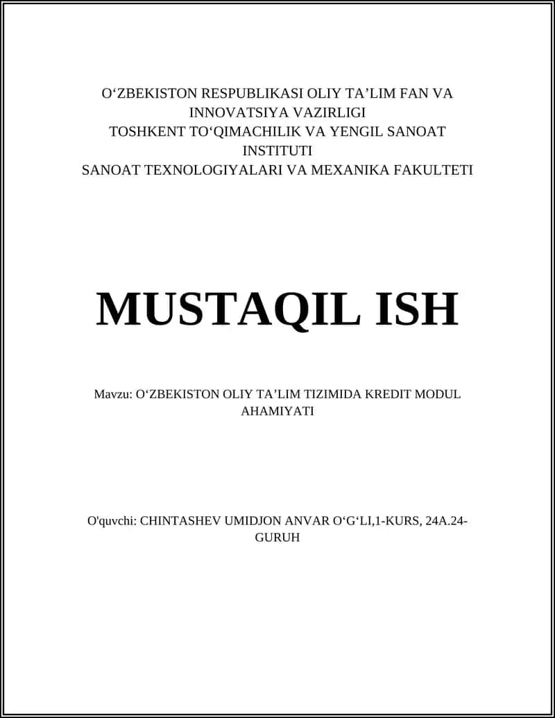 OʻZBEKISTON OLIY TAʼLIM TIZIMIDA KREDIT MODUL AHAMIYATI