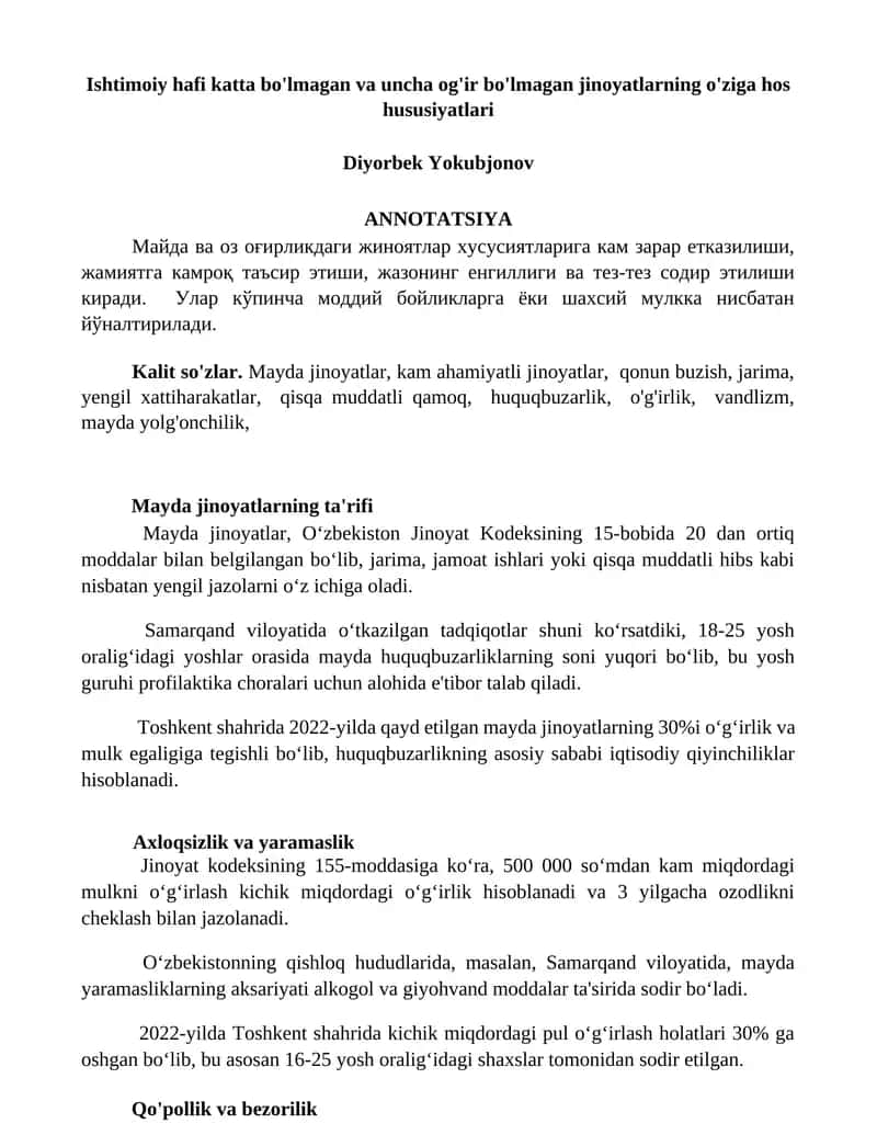 Mayda jinoyatlarning ta'rifi
