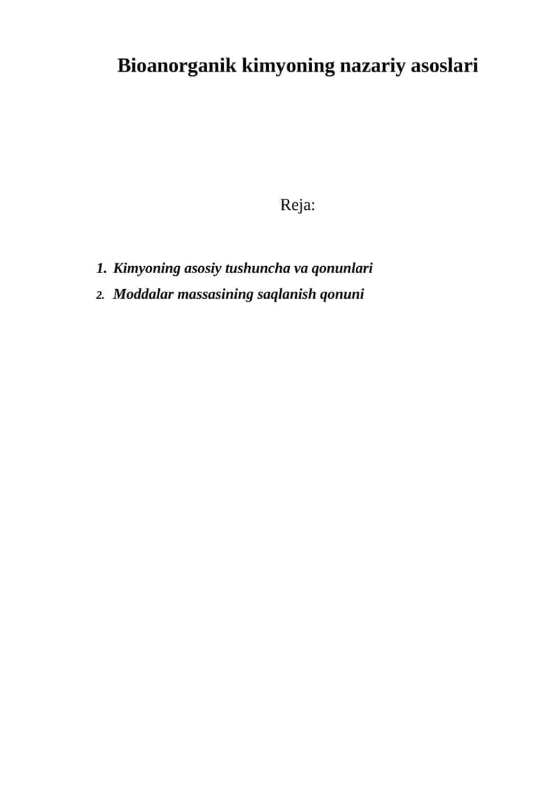 Bioanorganik kimyoning nazariy asoslari