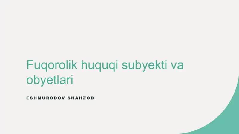 Fuqorolik huquqi subyekti va obyetlari
