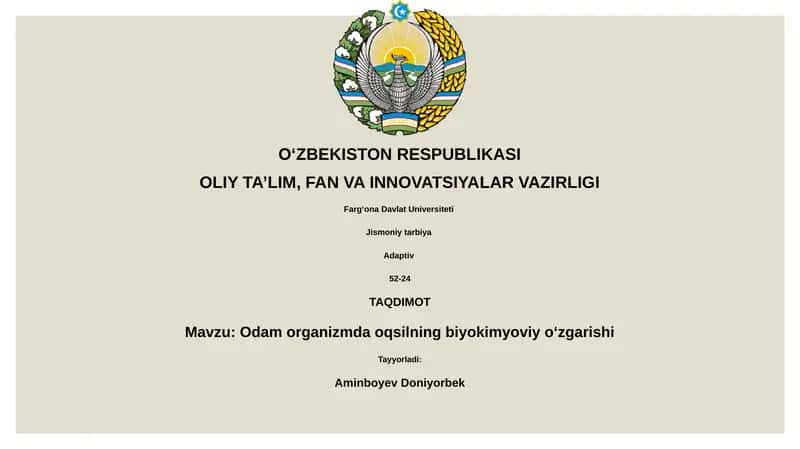 Odam organizmda oqsilning biyokimyoviy oʻzgarishi