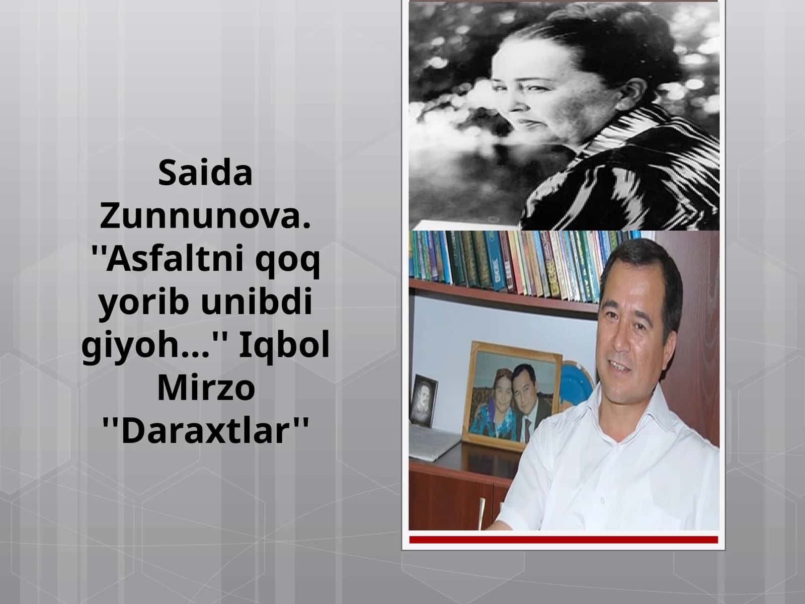 “Asfaltni qoq yorib unibdi giyoh...” va “Daraxtlar” she’rlarini qiyoslab tahlil qilish