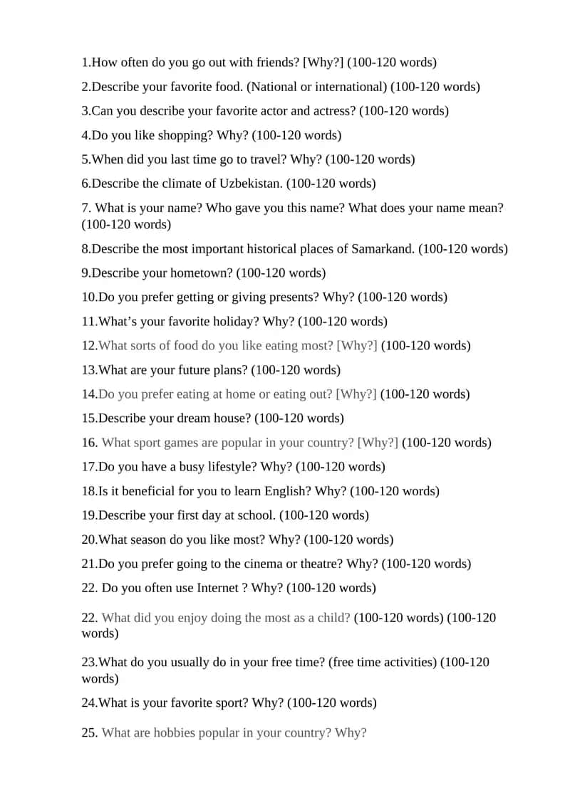 Final Exam questions (for speaking )