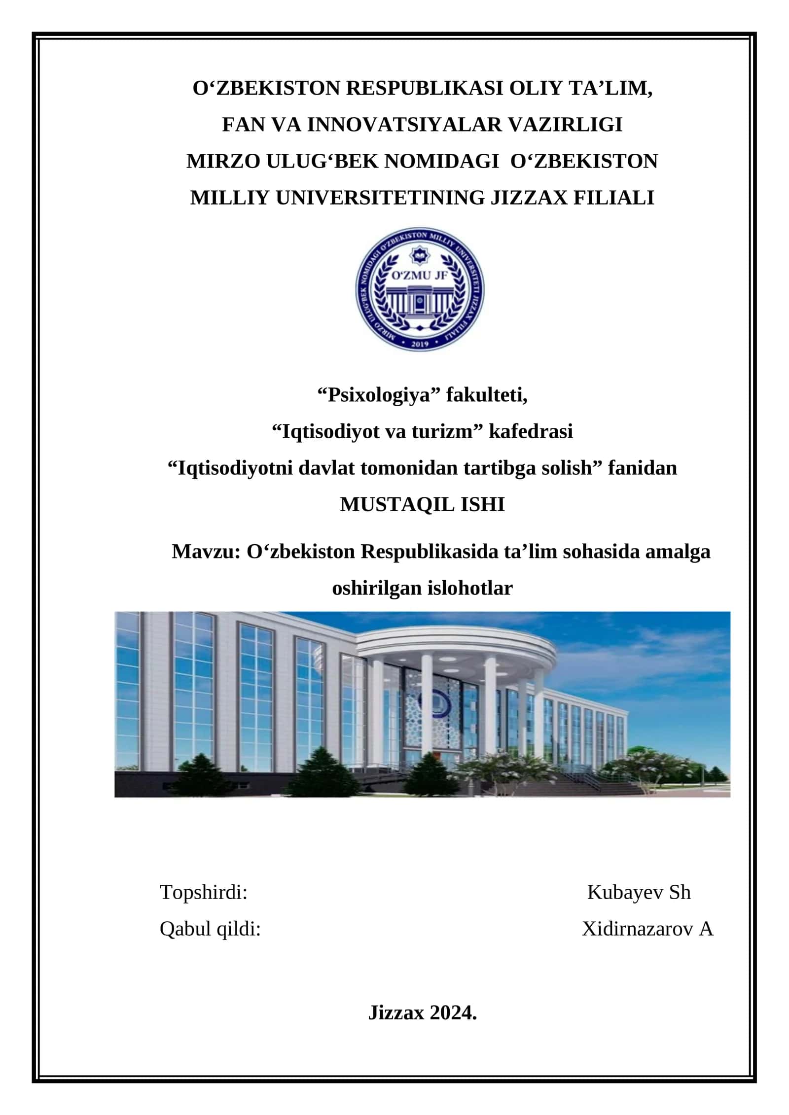 O‘zbekiston Respublikasida ta’lim sohasida amalga oshirilgan islohotlar