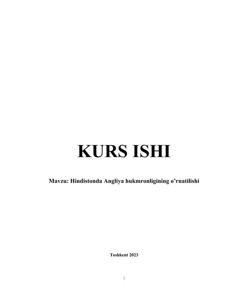 Hindistonda Angliya hukmronligining o'rnatilishi