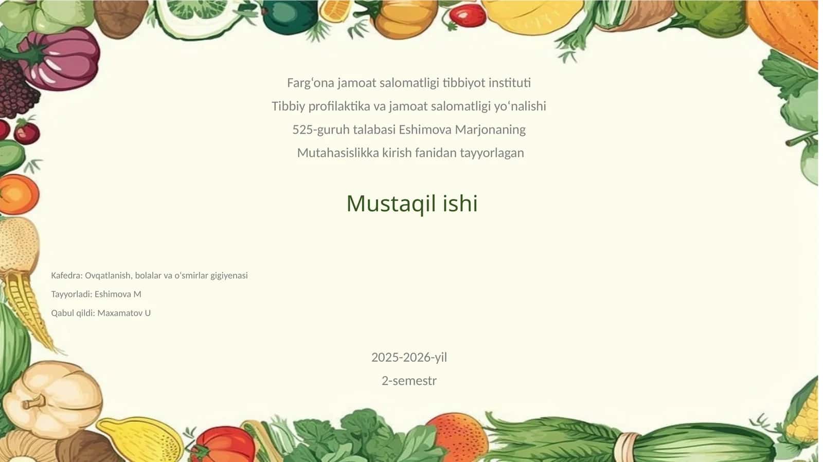 KUNLIK OVQATLANISHMEʼYORLARI. TAOMNOMA TUZISH USULLARI