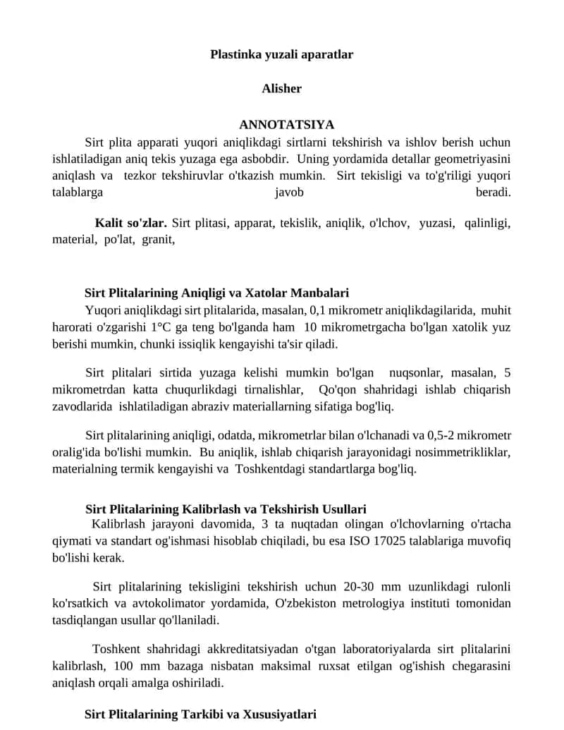 Sirt Plitalarining Aniqligi va Xatolar Manbalari