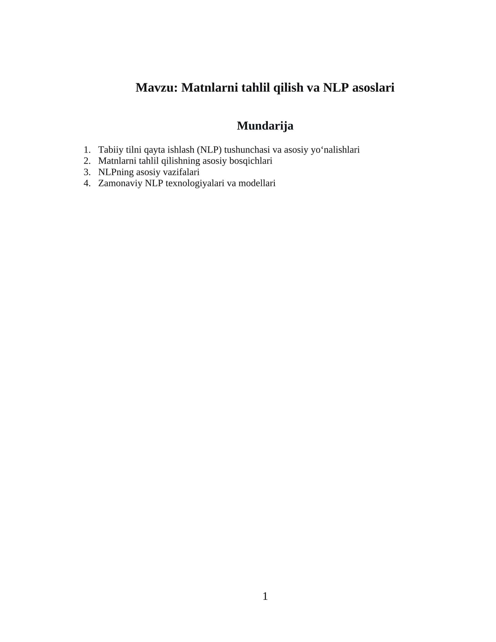 Matnlarni tahlil qilish va NLP asoslari