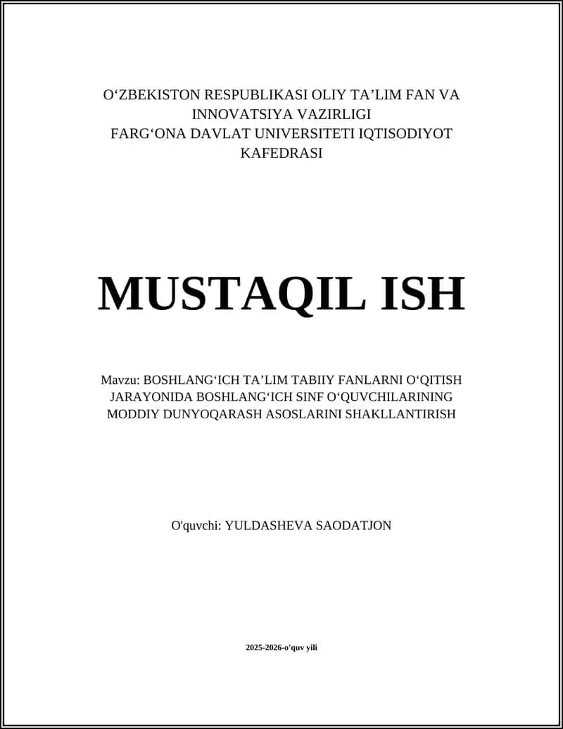 Boshlang‘ich Taʼlim Tabiiy Fanlarni Oʻqitish
