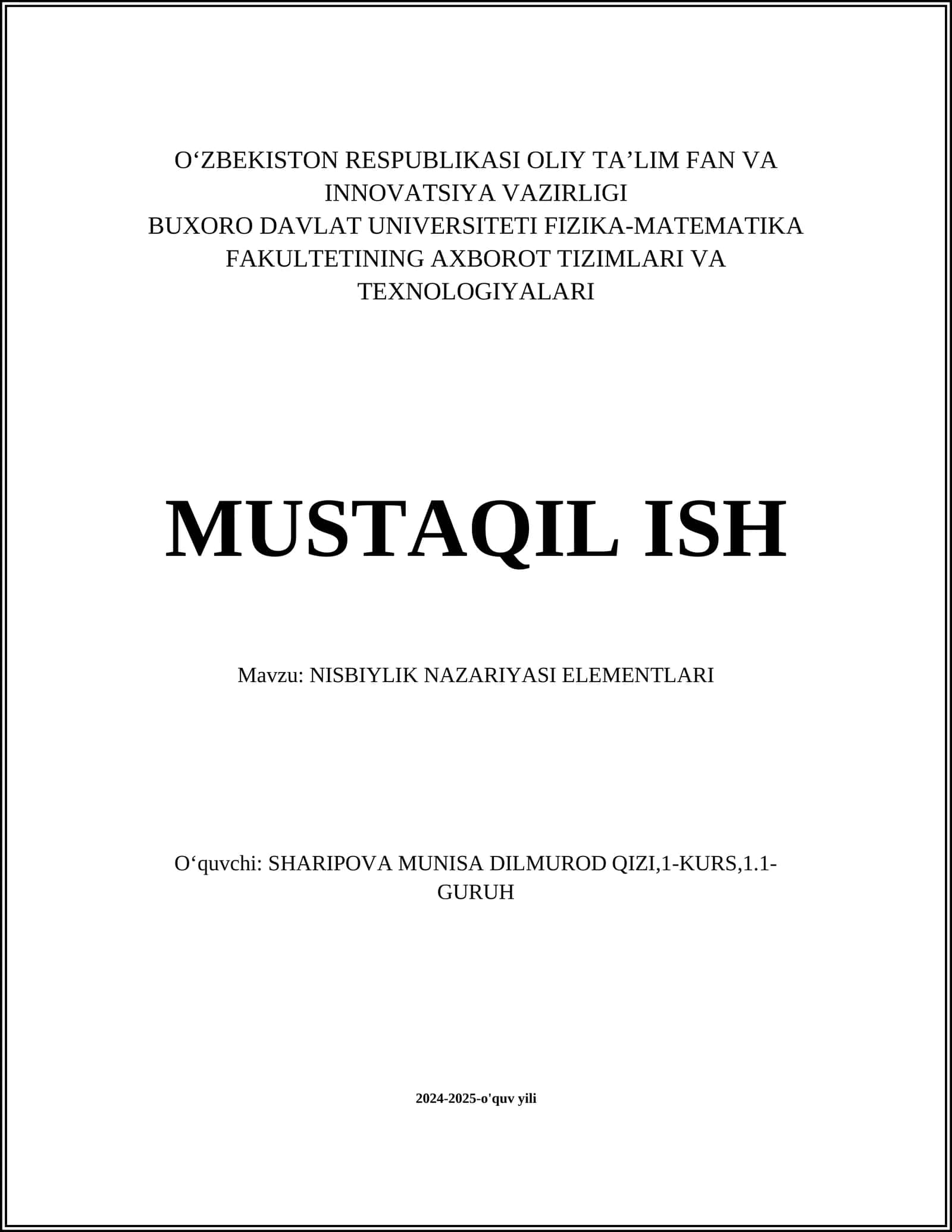 Nisbiylik nazariyasi elementlari