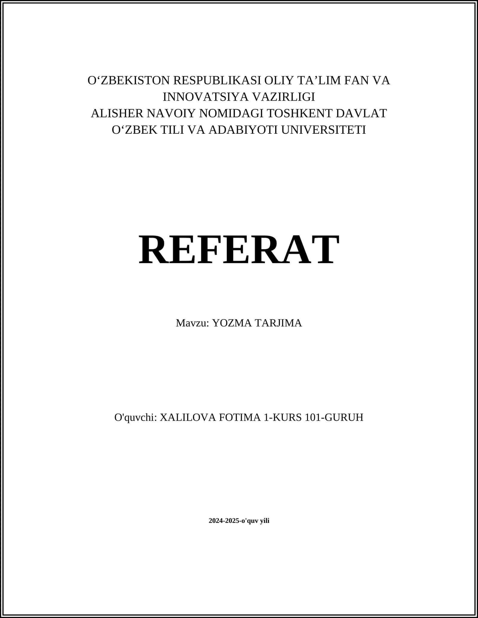 YOZMA TARJIMA