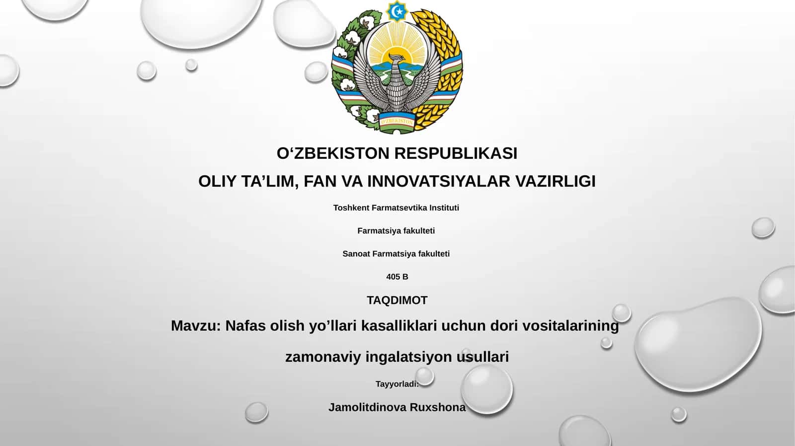 Nafas olish yo’llari kasalliklari uchun dori vositalarining zamonaviy ingalatsiyon usullari