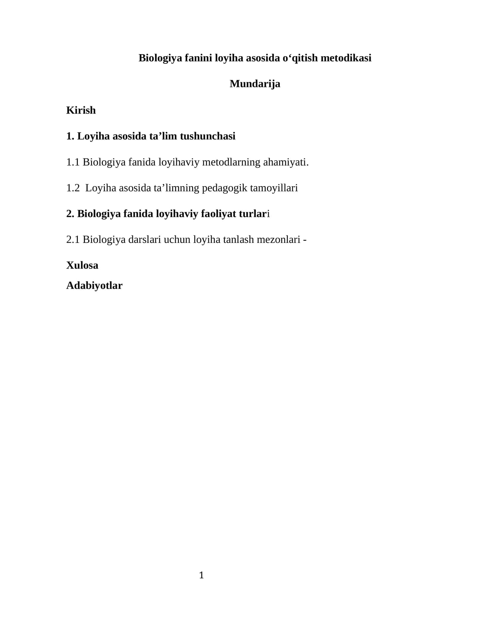Biologiya fanini loyiha asosida o‘qitish metodikasi