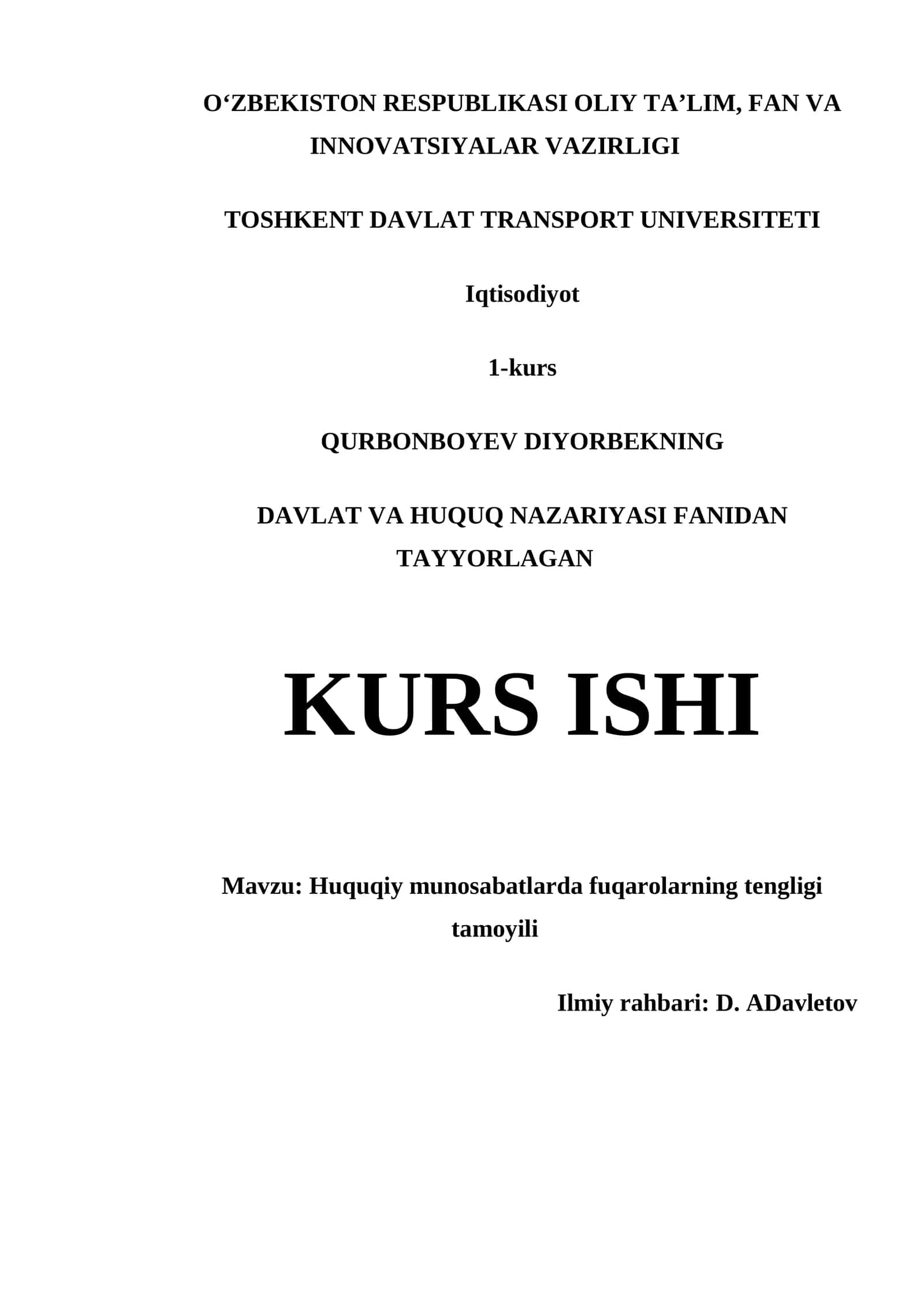 Huquqiy munosabatlarda fuqarolarning tengligi tamoyili