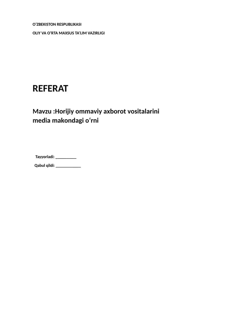 Hоrijiy оmmаviy ахbоrоt vоsitаlаrini mеdiа mаkоndаgi о‘rni