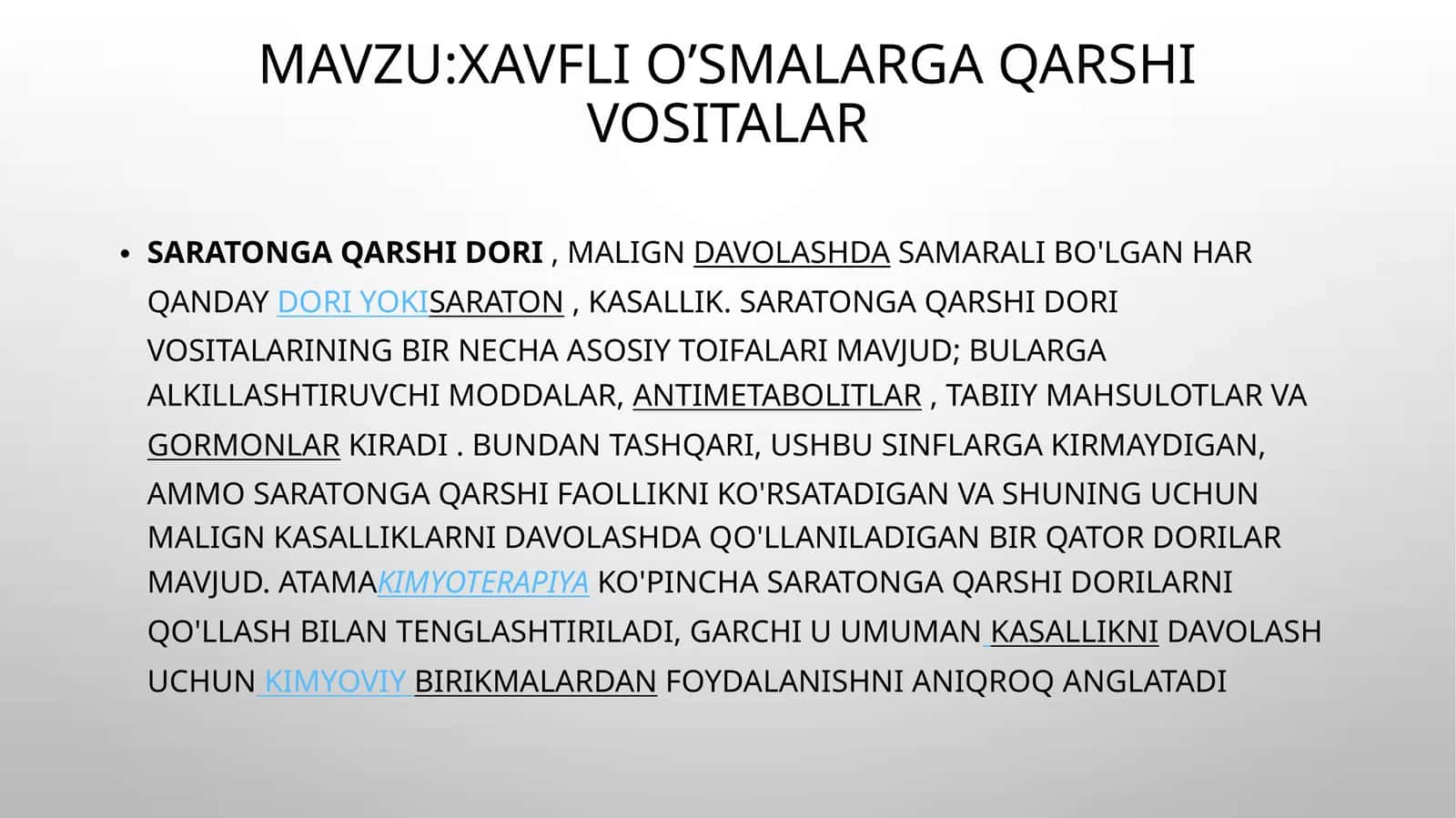 Xavfli o'smalarga qarshi vositalar