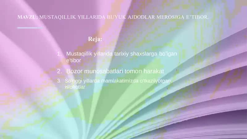 MUSTAQILLIK YILLARIDA BUYUK AJDODLAR MEROSIGA EʼTIBOR.​