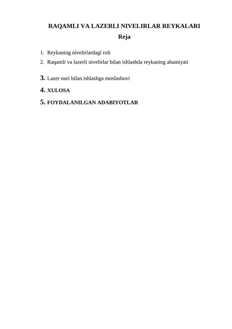 RAQAMLI VA LAZERLI NIVELIRLAR REYKALARI