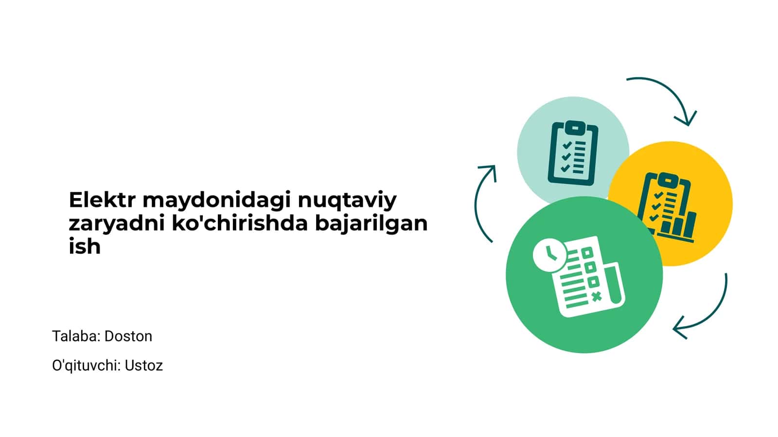 Elektr maydonidagi nuqtaviy zaryadni ko'chirishda bajarilgan ish
