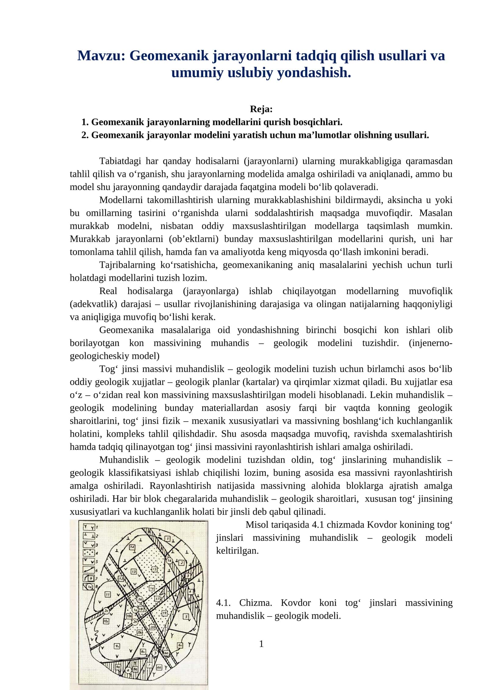 Geomexanik jarayonlarni tadqiq qilish usullari va umumiy uslubiy yondashish
