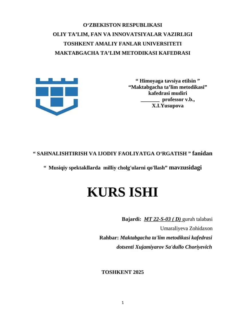Musiqiy spektakllarda milliy cholg'ularni qo'llash