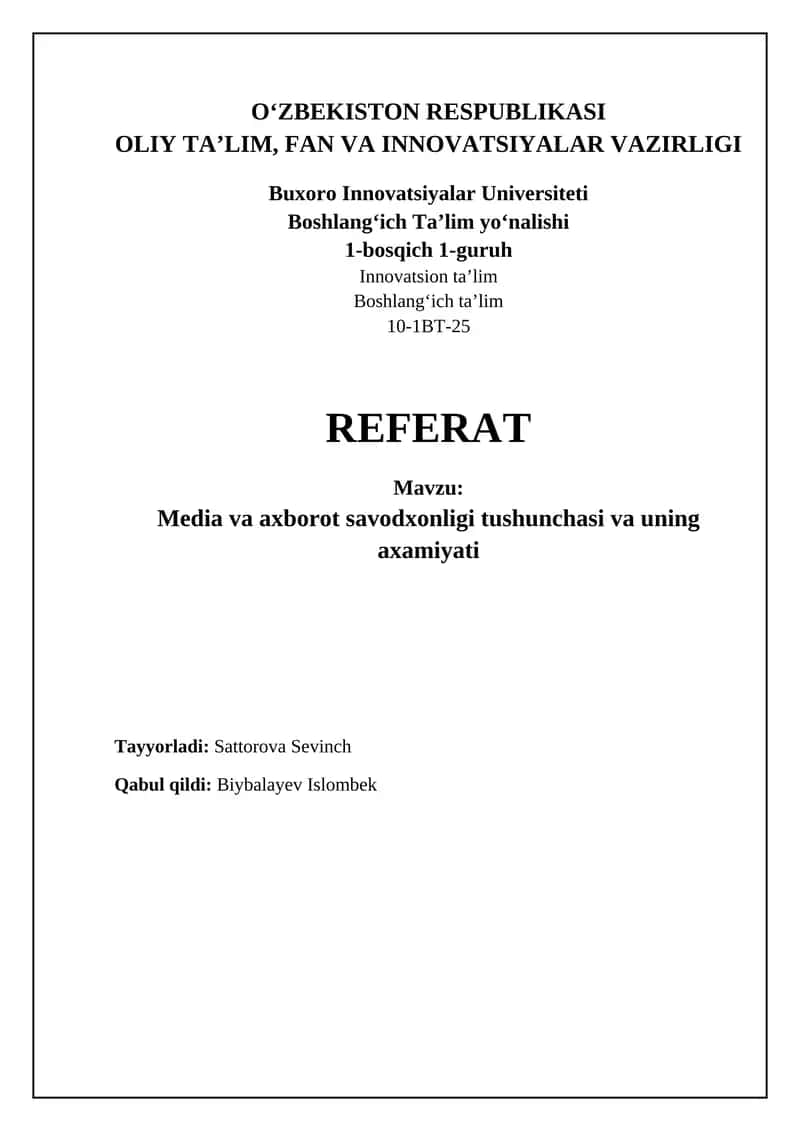 Media va axborot savodxonligi: Asosiy tushunchalar va zaruriyat