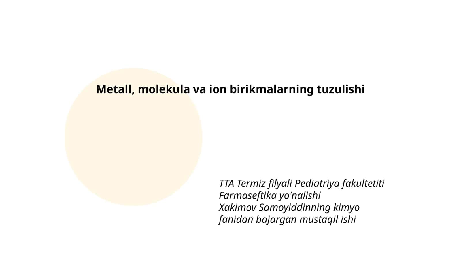 Metall, molekula va ion birikmalarning tuzulishi