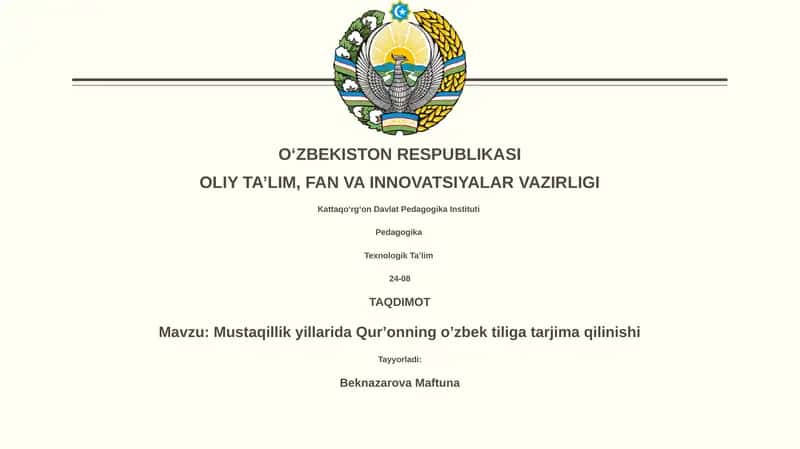 Mustaqillik yillarida Qurʼonning oʼzbek tiliga tarjima qilinishi