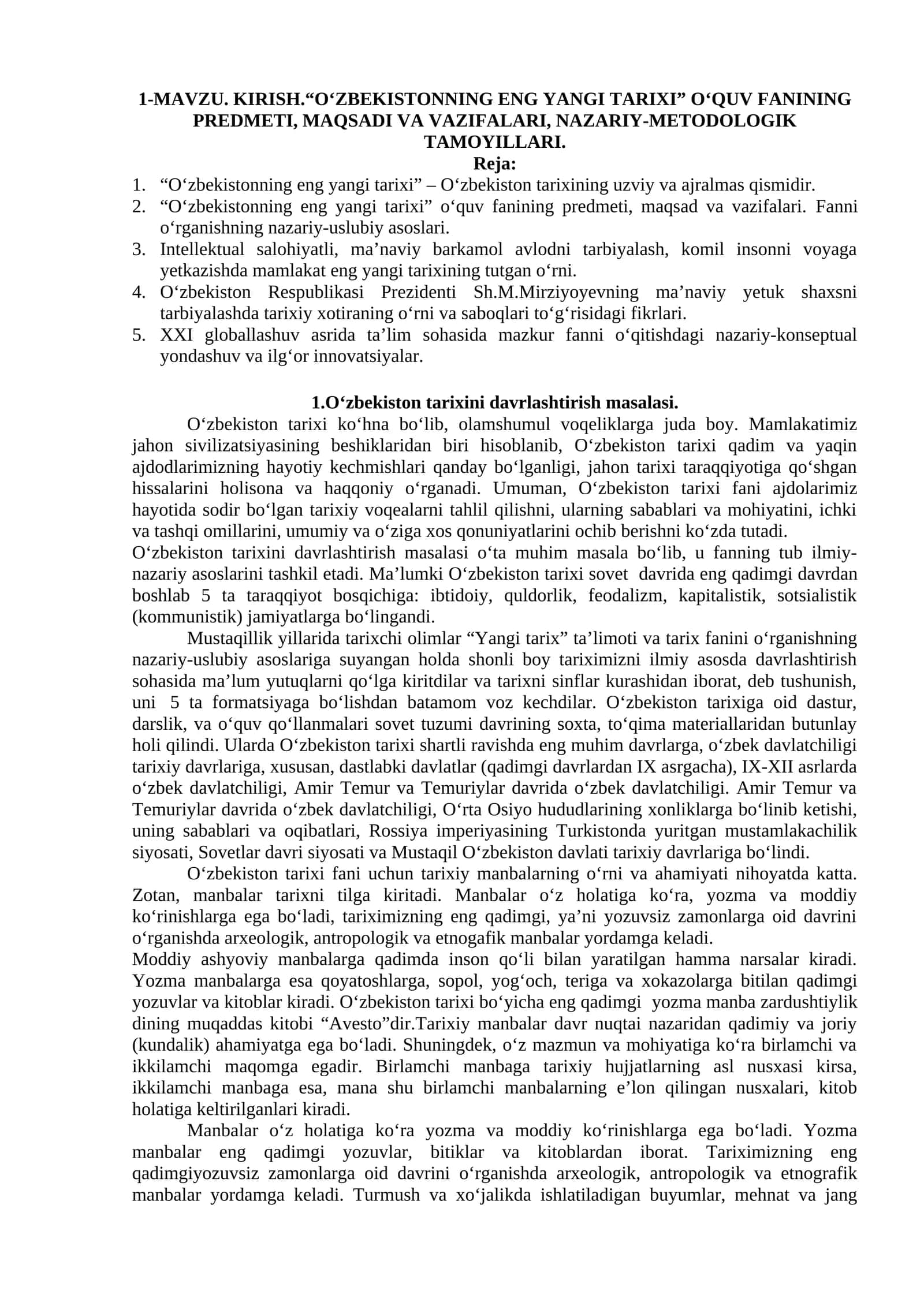 O'zbekistonning eng yangi tarixi