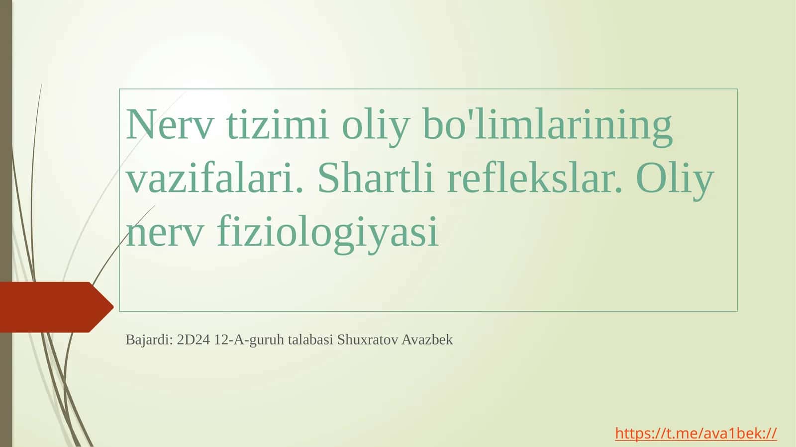 Nerv tizimi oliy bo'limlarining vazifalari. Shartli reflekslar. Oliy nerv fiziologiyasi