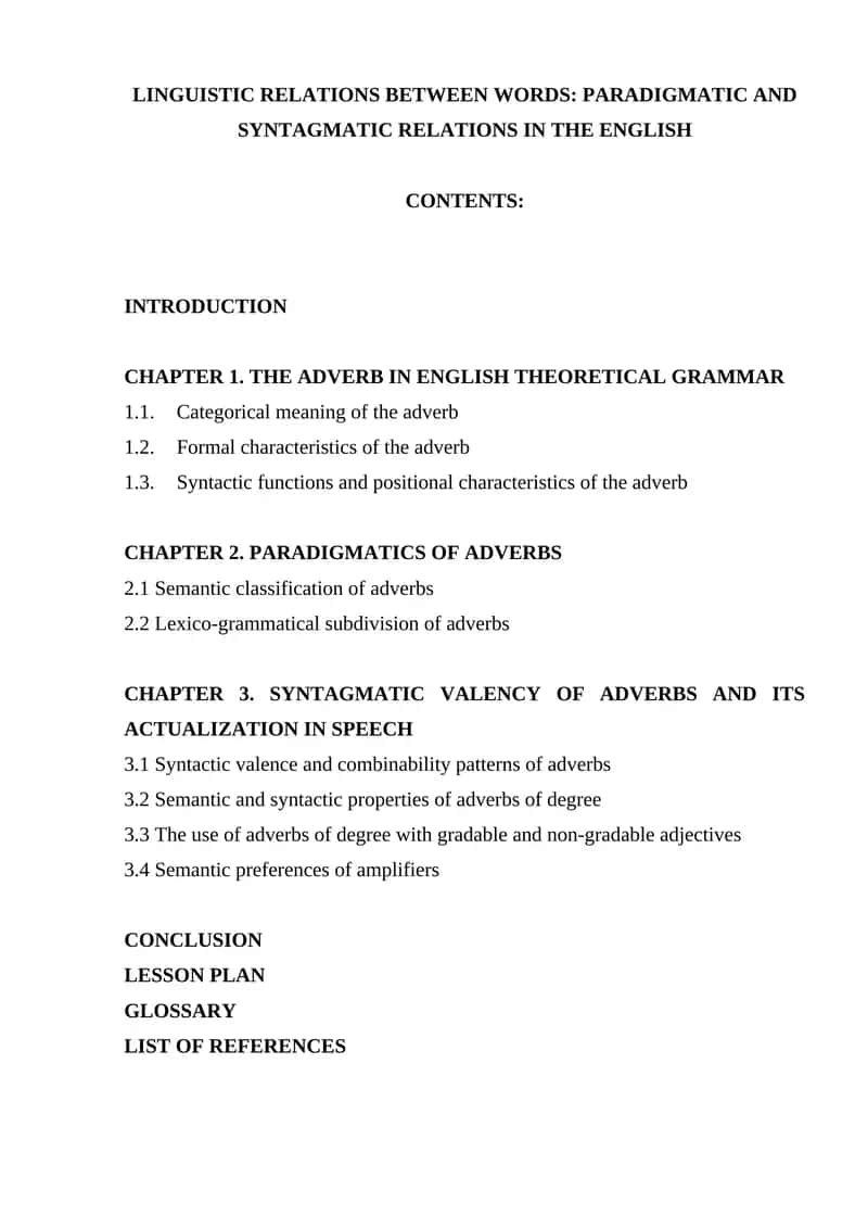 LINGUISTIC RELATIONS BETWEEN WORDS: PARADIGMATIC AND SYNTAGMATIC RELATIONS IN THE ENGLISH