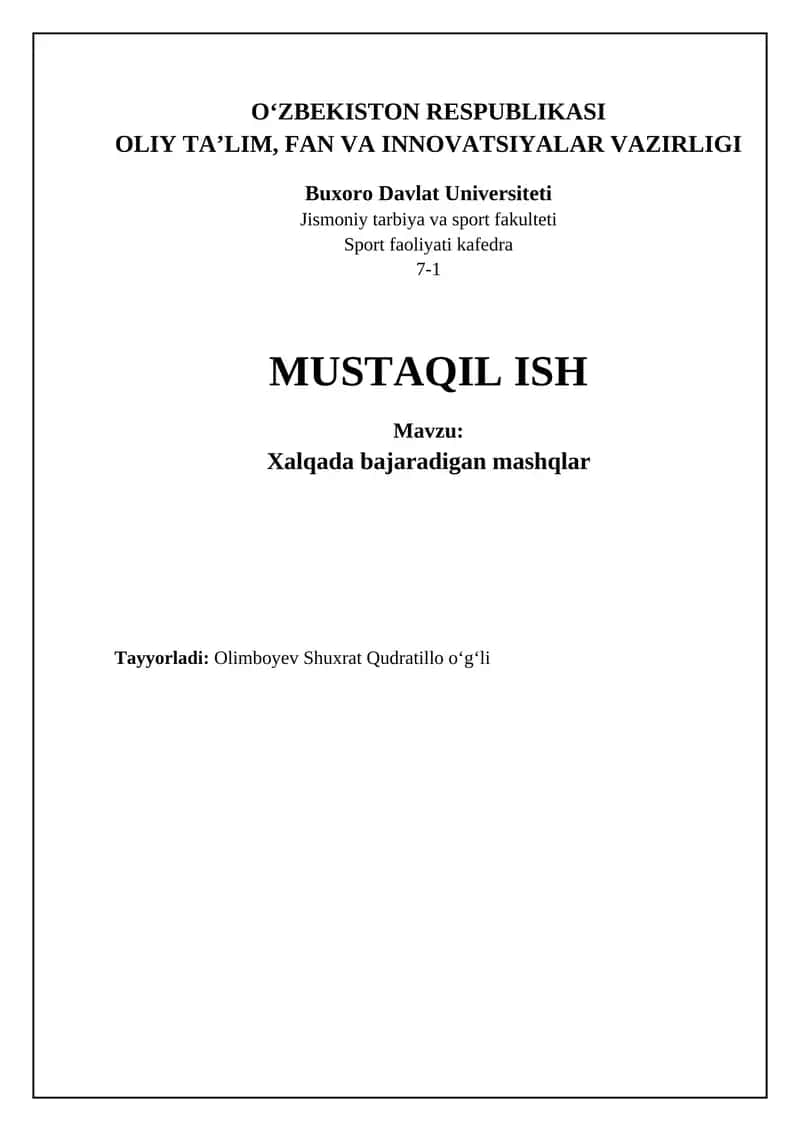 Xalqada bajaradigan mashqlar