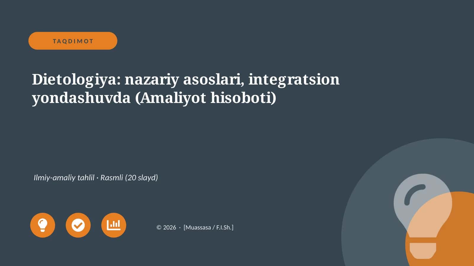 Dietologiya: nazariy asoslari, integratsion yondashuvda (Amaliyot hisoboti)