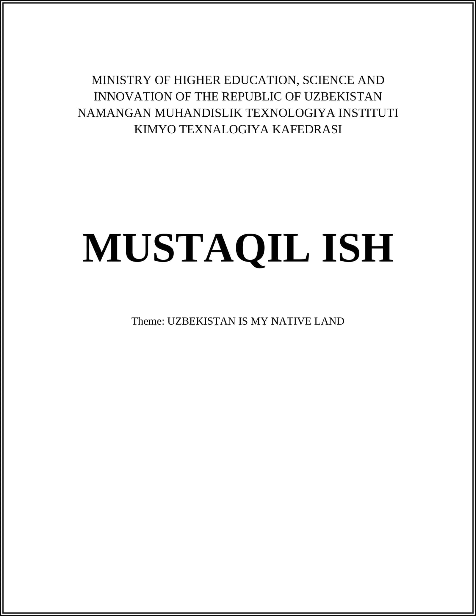UZBEKISTAN IS MY NATIVE LAND