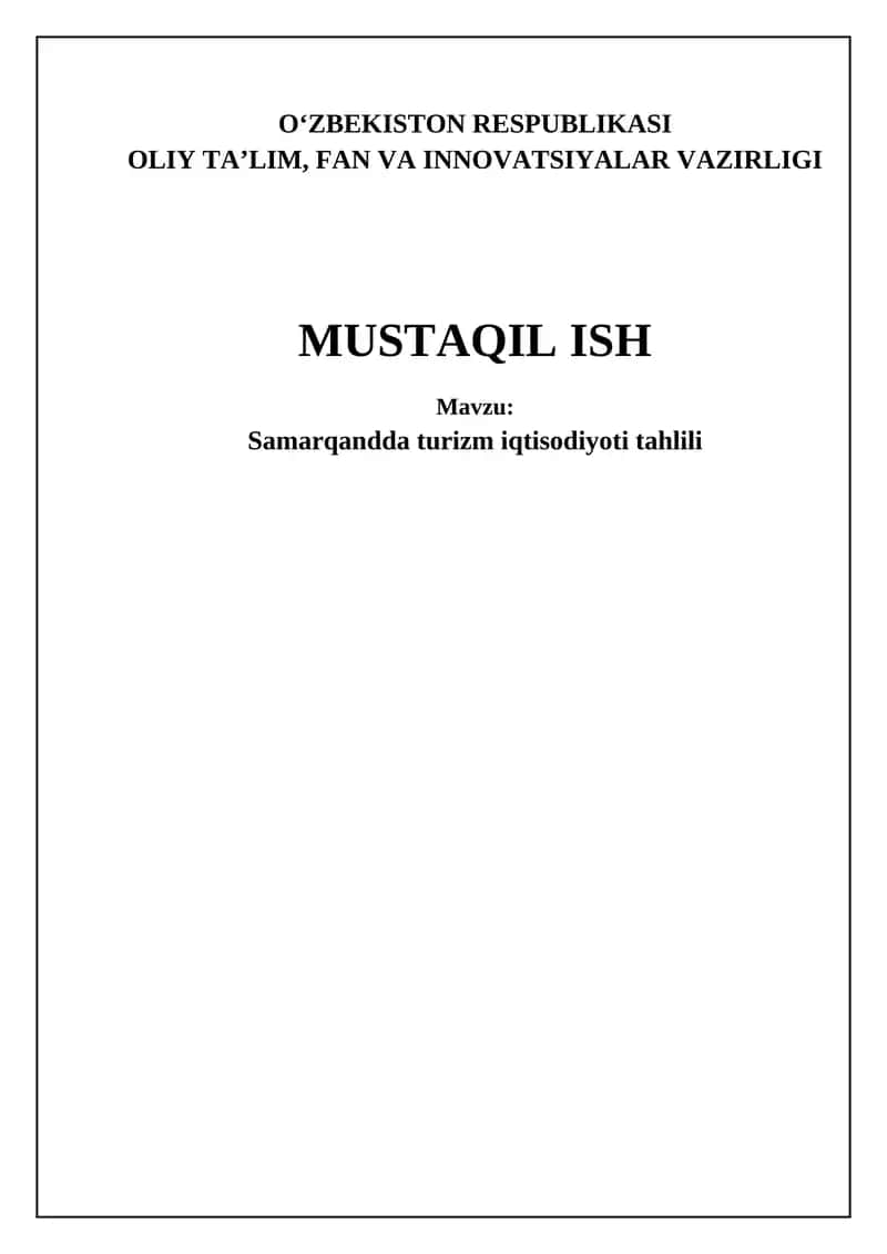 Samarqand turizm iqtisodiyotining tahlili