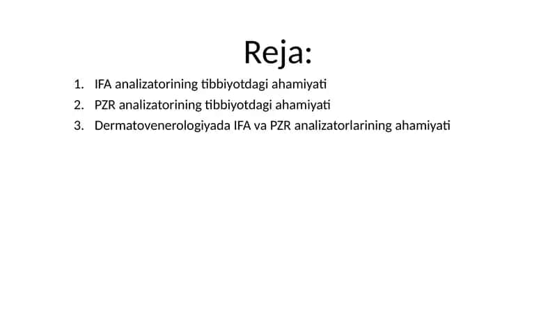 IFA analizatorining tibbiyotdagi ahamiyati