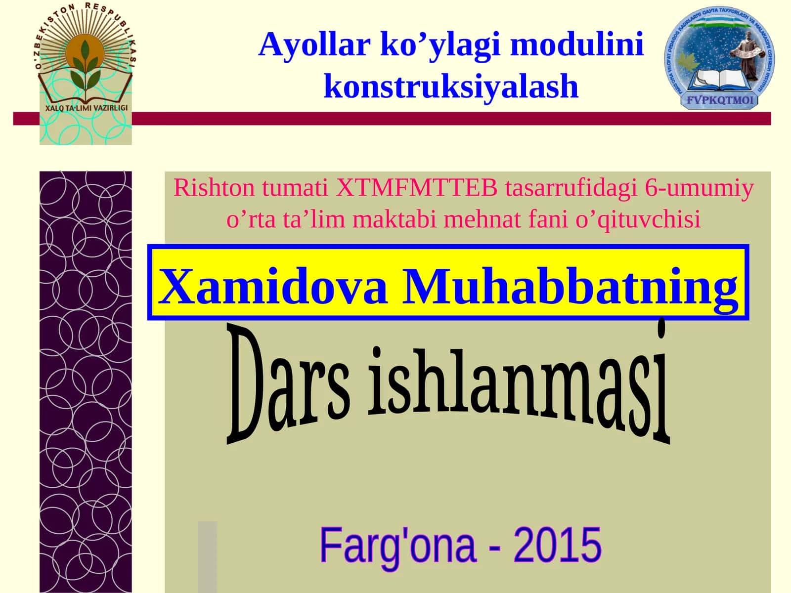 Ayollar ko’ylagi modulini konstruksiyalash