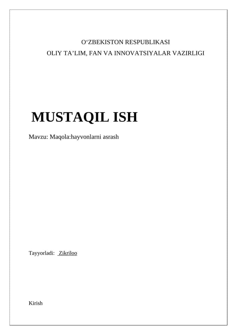 Maqola: Hayvonlarni asrash