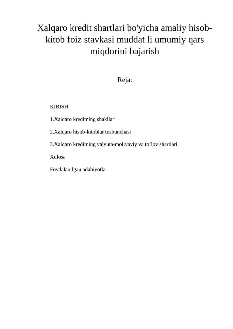 Xalqaro kreditning shakllari