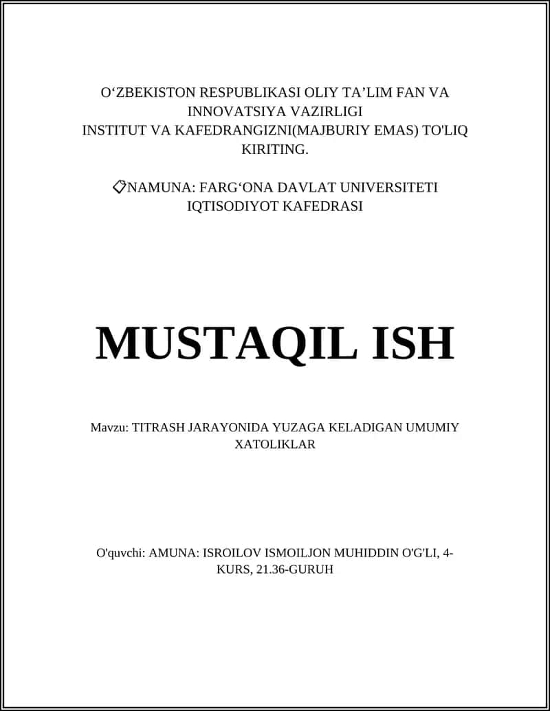 TITRASH JARAYONIDA YUZAGA KELADIGAN UMUMIY XATOLIKLAR