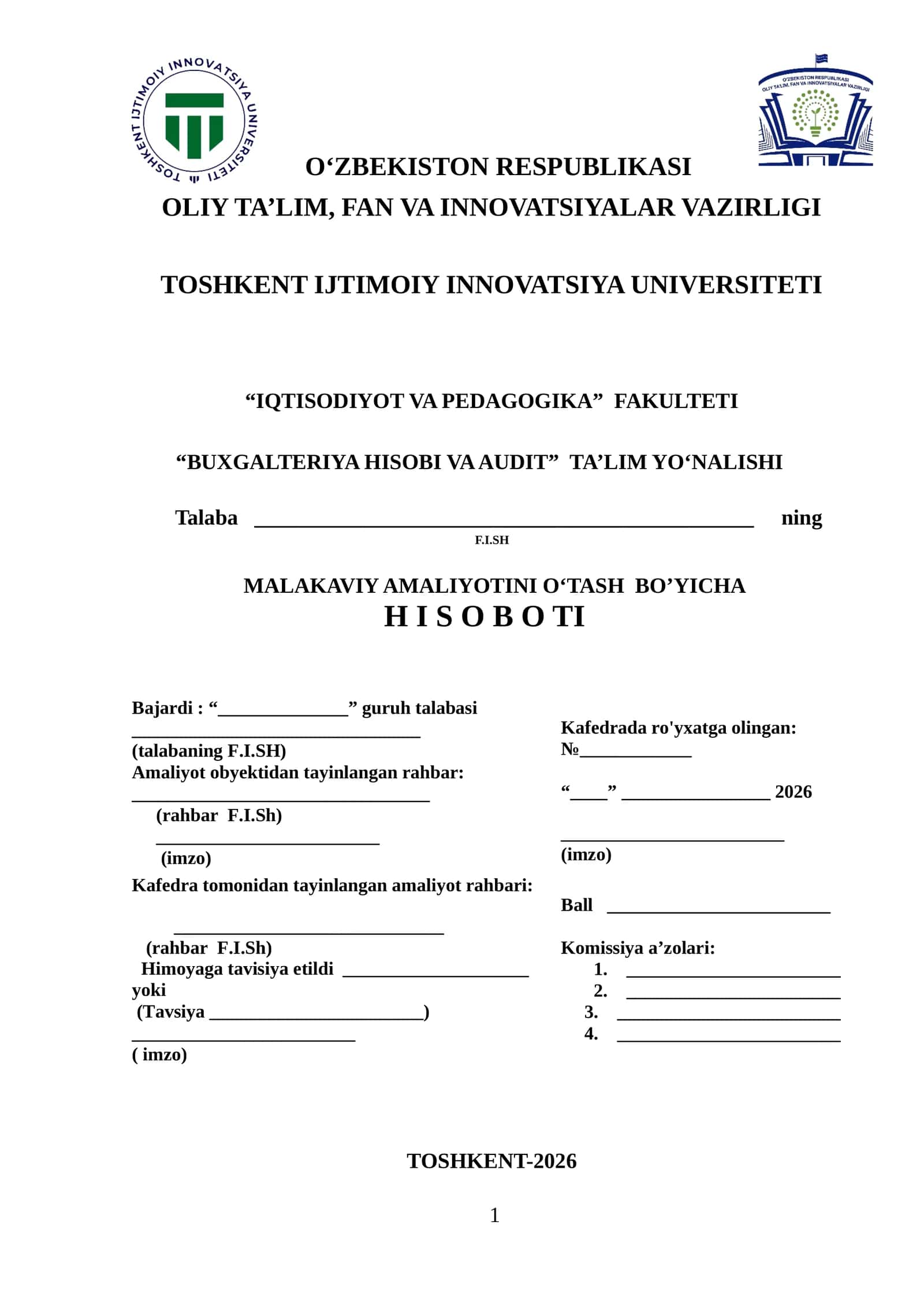 AT “Xalq Banki” Bo‘stonliq filiali. Amaliyot hisoboti