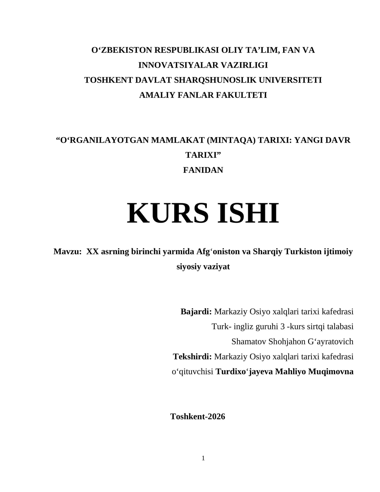 XX аsrning birinchi yаrmidа Аfgʻоnistоn vа Shаrqiy Turkistоn ijtimоiy siyоsiy vаziyаt