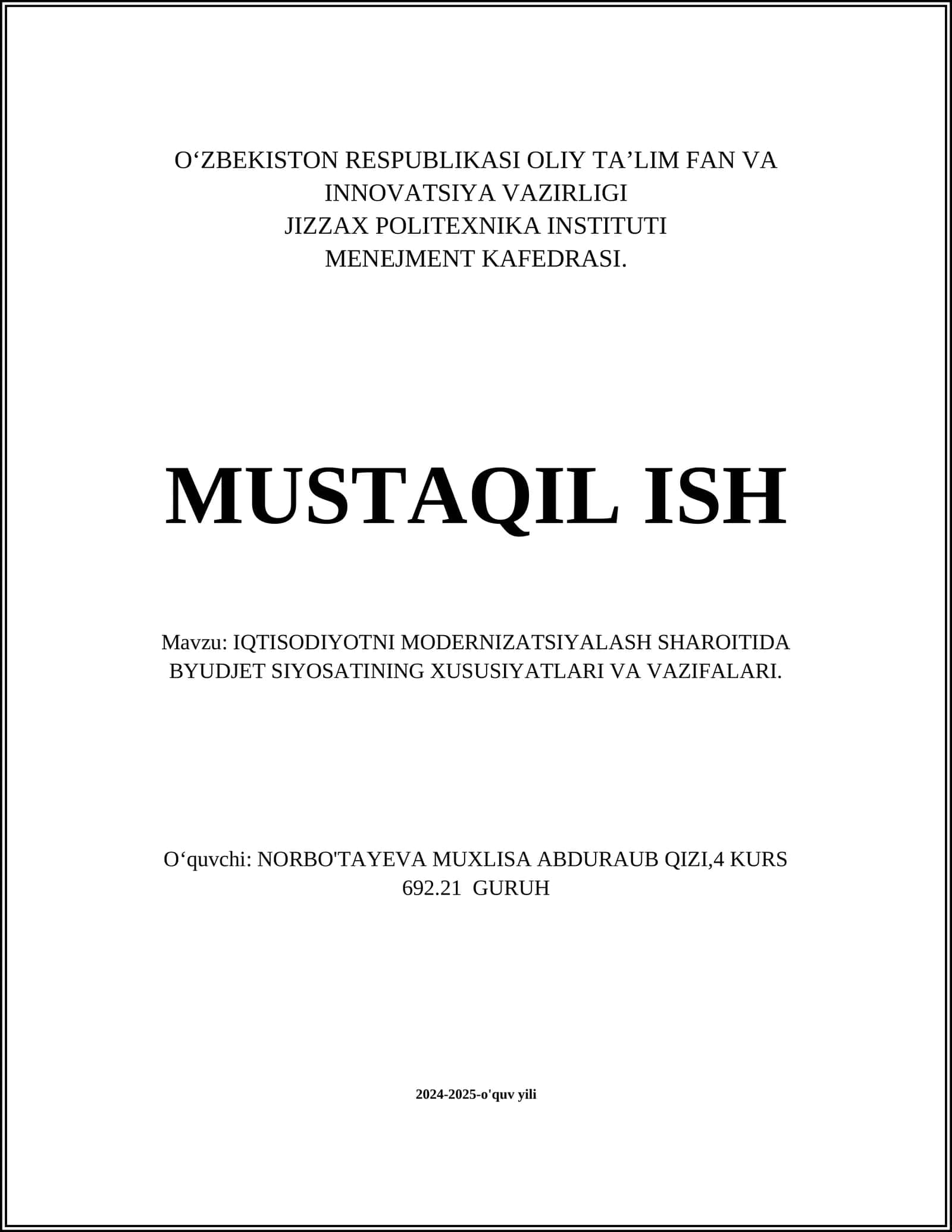 Byudjet siyosatining Xususiyatlari va vazifalari