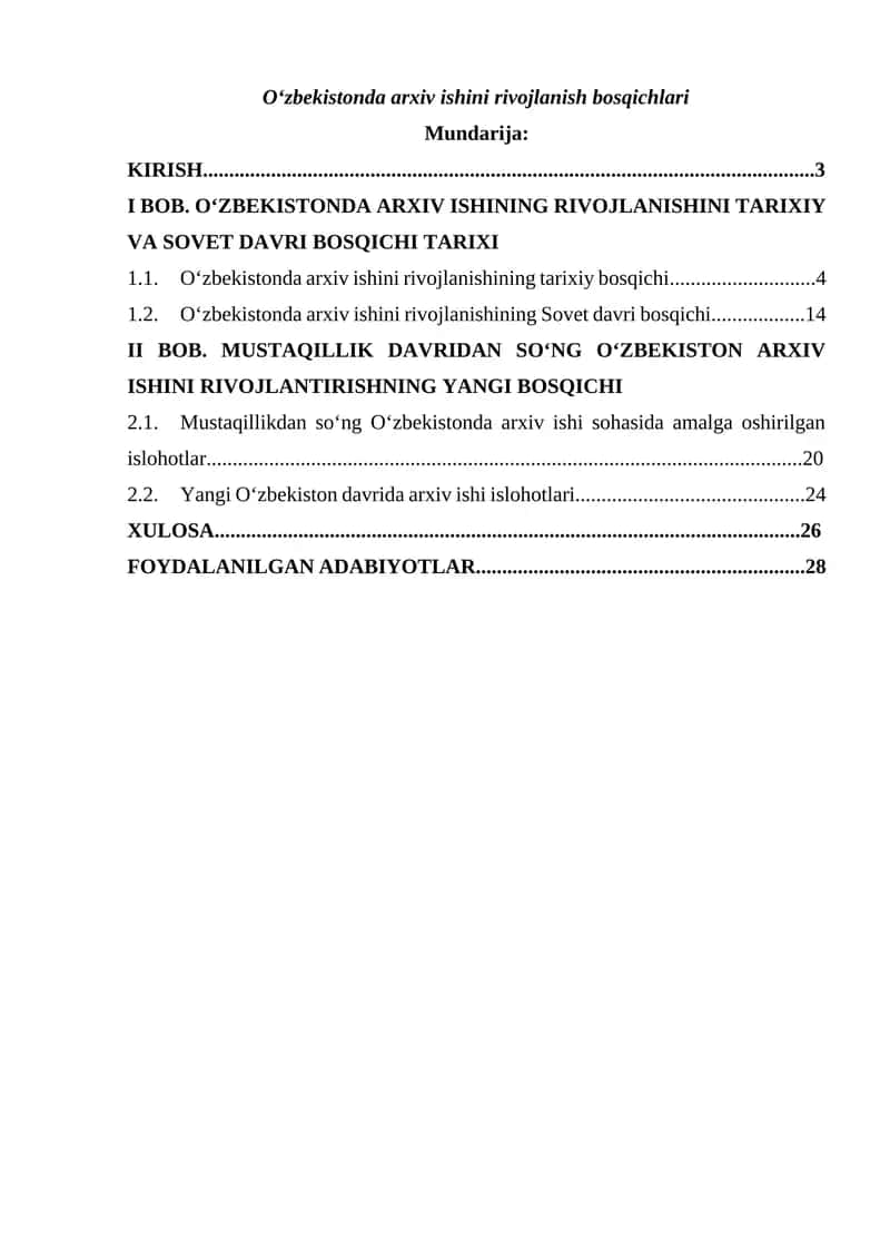 O‘zbekistonda arxiv ishini rivojlanish bosqichlari