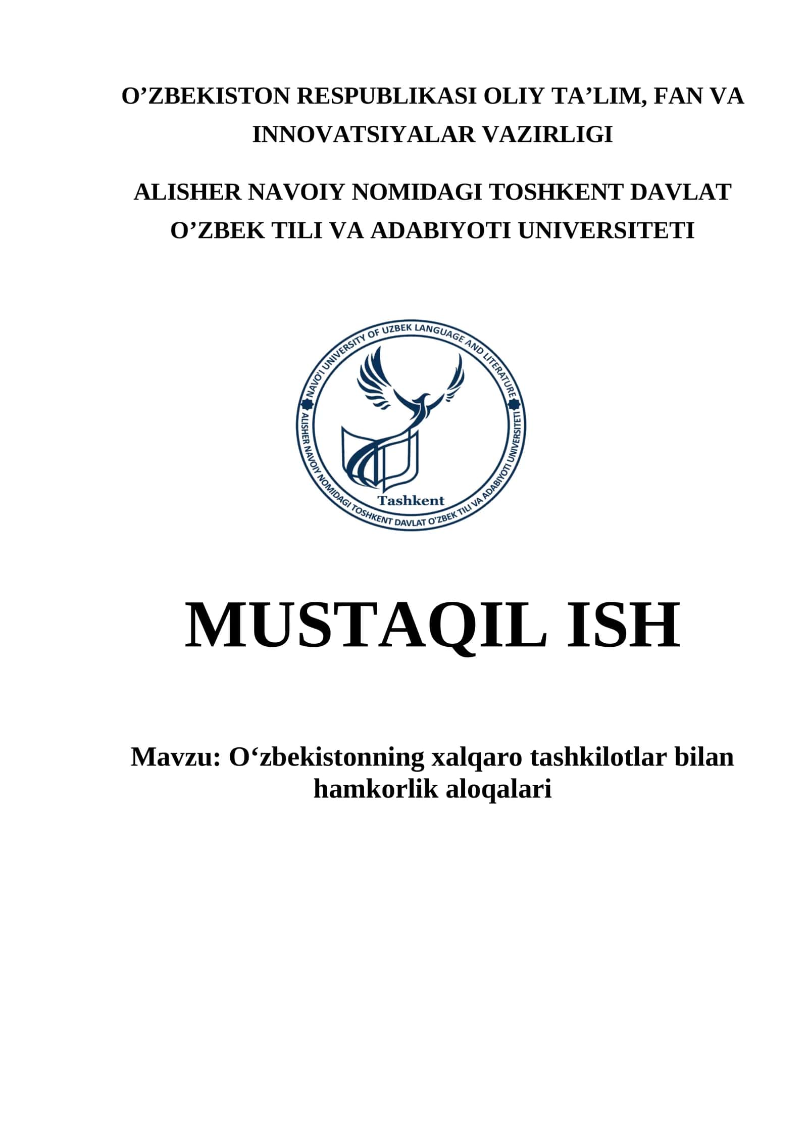 O‘zbekistonning xalqaro tashkilotlar bilan hamkorlik aloqalari