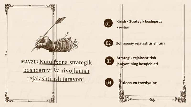 Kutubxona strategik boshqaruvi va rivojlanish rejalashtirish jarayoni