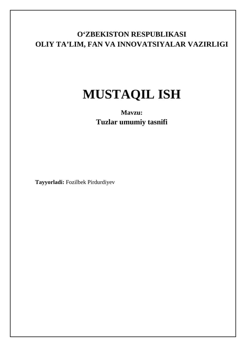 Tuzlar umumiy tasnifi