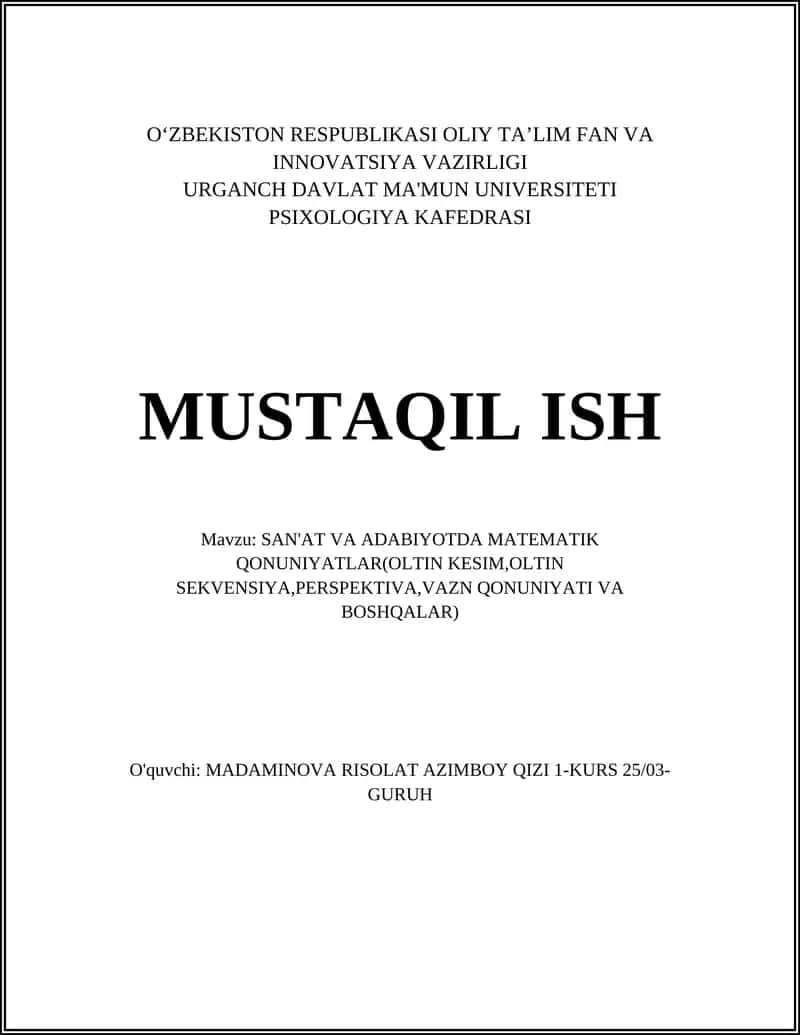 SAN'AT VA ADABIYOTDA MATEMATIK QONUNIYATLAR