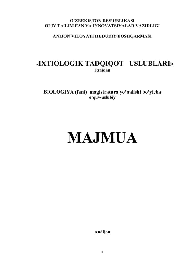 Ixtiologik tadqiqot uslublari fanidan majmua